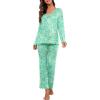 image:imagePrinStory Womens Pajama Set Long Sleeve Sleepwear Ladies Lounge Set Soft Pjs Loungewear 2026Fpgreen Butterfly