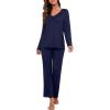 image:imagePrinStory Womens Pajama Set Long Sleeve Sleepwear Ladies Lounge Set Soft Pjs Loungewear 2026Navy Blue
