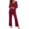image:imagePrinStory Womens Pajama Set Long Sleeve Sleepwear Ladies Lounge Set Soft Pjs Loungewear 2026Wine Red