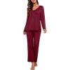 image:imagePrinStory Womens Pajama Set Long Sleeve Sleepwear Ladies Lounge Set Soft Pjs Loungewear 2026Wine Red
