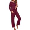 image:imagePrinStory Womens Pajama Set Long Sleeve Sleepwear Ladies Soft Pjs Lounge Set 2026Wine Red