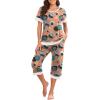 image:imagePrinStory Womens Pajama Set Short Sleeve Shirt and Capri Pants Sleepwear Pjs Sets Lounge SetFppink Glass