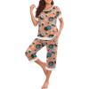image:imagePrinStory Womens Pajama Set Short Sleeve Shirt and Capri Pants Sleepwear Pjs Sets Lounge SetFppink Glass
