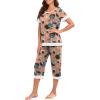 image:imagePrinStory Womens Pajama Set Short Sleeve Shirt and Capri Pants Sleepwear Pjs Sets Lounge SetFppink Glass