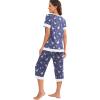 image:imagePrinStory Womens Pajama Set Short Sleeve Shirt and Capri Pants Sleepwear Pjs Sets Lounge SetFppurple Gray Swan
