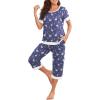 image:imagePrinStory Womens Pajama Set Short Sleeve Shirt and Capri Pants Sleepwear Pjs Sets Lounge SetFppurple Gray Swan