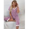 image:imagePrinStory Womens Pajama Set Short Sleeve Shirt and Capri Pants Sleepwear Pjs Sets with PocketsWhite Star Purple