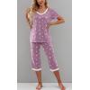 image:imagePrinStory Womens Pajama Set Short Sleeve Shirt and Capri Pants Sleepwear Pjs Sets with PocketsWhite Star Purple