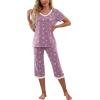 image:imagePrinStory Womens Pajama Set Short Sleeve Shirt and Capri Pants Sleepwear Pjs Sets with PocketsWhite Star Purple