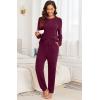 image:imagePrinStory Womens Pajama Sets Long Sleeve Pajamas Soft Pjs Sets for Women 2 Piece Lounge Set Loungewear with PocketsWine Red