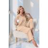 image:imagePrinStory Womens Pajama Sets Short Sleeve Pajamas Set 2 Piece Pjs Sets for Women Comfy Loungewear with PocketsWheaten