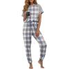 image:imagePrinStory Womens Pajama Sets Short Sleeve Pjs 2 Piece Lounge Set Soft Pj Sets Lightweight Sleepwear Loungewear with PocketsFpblue White Plaid