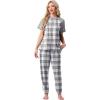 image:imagePrinStory Womens Pajama Sets Short Sleeve Pjs 2 Piece Lounge Set Soft Pj Sets Lightweight Sleepwear Loungewear with PocketsFpblue White Plaid