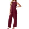 image:imagePrinStory Womens Pajamas Sets 2 Piece Soft Pjs for Women Sleeveless Pajama Set Summer Loungewear with PocketsWine Red