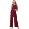 image:imagePrinStory Womens Pajamas Sets 2 Piece Soft Pjs for Women Sleeveless Pajama Set Summer Loungewear with PocketsWine Red