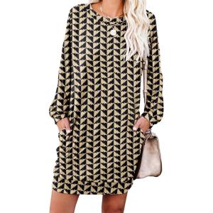 image:imagePrinStory Womens Casual Sweater Dresses Fall Winter Crewneck Loose Fit Pullover Tunic Dress with Side Pockets for Work S4XLA52black Khaki Heart
