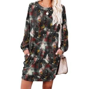 image:imagePrinStory Womens Casual Sweater Dresses Fall Winter Crewneck Loose Fit Pullover Tunic Dress with Side Pockets for Work S4XLA61gray Color Ink