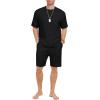 image:imagePrinStory Mens Pajamas Set Summer Pjs Sets Lightweight Short Sleeve Pajama Shorts Set Soft Sleepwear Loungewear with PocketsBlack