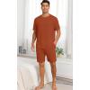 image:imagePrinStory Mens Pajamas Set Summer Pjs Sets Lightweight Short Sleeve Pajama Shorts Set Soft Sleepwear Loungewear with PocketsCaramel