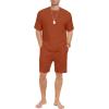 image:imagePrinStory Mens Pajamas Set Summer Pjs Sets Lightweight Short Sleeve Pajama Shorts Set Soft Sleepwear Loungewear with PocketsCaramel