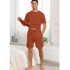 image:imagePrinStory Mens Pajamas Set Summer Pjs Sets Lightweight Short Sleeve Pajama Shorts Set Soft Sleepwear Loungewear with PocketsCaramel