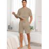 image:imagePrinStory Mens Pajamas Set Summer Pjs Sets Lightweight Short Sleeve Pajama Shorts Set Soft Sleepwear Loungewear with PocketsKhaki