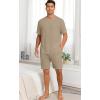 image:imagePrinStory Mens Pajamas Set Summer Pjs Sets Lightweight Short Sleeve Pajama Shorts Set Soft Sleepwear Loungewear with PocketsKhaki