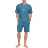 image:imagePrinStory Mens Pajamas Set Summer Pjs Sets Lightweight Short Sleeve Pajama Shorts Set Soft Sleepwear Loungewear with PocketsPeacock Blue