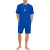image:imagePrinStory Mens Pajamas Set Summer Pjs Sets Lightweight Short Sleeve Pajama Shorts Set Soft Sleepwear Loungewear with PocketsRoyal Blue