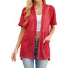 image:imagePrinStory Short Sleeve Cardigans for Women Lightweight Sheer Knit Casual Cover Up with Pockets Summer 2026 Outfit5 Red