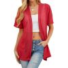 image:imagePrinStory Short Sleeve Cardigans for Women Lightweight Sheer Knit Casual Cover Up with Pockets Summer 2026 Outfit5 Red