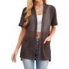 image:imagePrinStory Short Sleeve Cardigans for Women Lightweight Sheer Knit Casual Cover Up with Pockets Summer 2026 Outfit7 Coffee