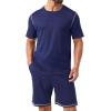 image:imagePrinStory Mens Pajamas Set Summer Pjs Sets for Men 2 Piece Pajamas Sets Soft Lounge Wear with PocketsNavy Blue