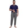 image:imagePrinStory Mens Pajamas Set Short Sleeve Pjs Sets 2 Piece Soft Pajama Henley Neckline Loungewear Sets with PocketsNavy Blue Dark Gray