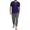 image:imagePrinStory Mens Pajamas Set Short Sleeve Pjs Sets 2 Piece Soft Pajama Henley Neckline Loungewear Sets with PocketsNavy Blue Dark Gray