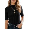 image:imagePrinStory Womens Mock Neck Tops Short Sleeve Turtleneck Slim Fit Basic Shirt for Business Casual Work Dressy Wear S2XLBlack