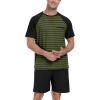 image:imagePrinStory Mens Pajama Set Summer Pjs Sleepwear Nightwear Lightweight Quick Dry Soft Stripe Sleep Set With Pocket S2XL01black Green Stripe
