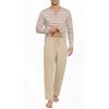 image:imagePrinStory Mens Pajamas Set Long Sleeve Pjs 2 Piece Comfy Pajama Sleepwear Henley Loungewear Sets with PocketsLight Khaki Stripe