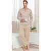 image:imagePrinStory Mens Pajamas Set Long Sleeve Pjs 2 Piece Comfy Pajama Sleepwear Henley Loungewear Sets with PocketsLight Khaki Stripe