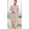 image:imagePrinStory Mens Pajamas Set Long Sleeve Pjs 2 Piece Comfy Pajama Sleepwear Henley Loungewear Sets with PocketsLight Khaki Stripe