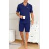 image:imagePrinStory Mens Pajamas Set Summer Pjs Sets Lightweight Short Sleeve Pajama Soft Sleepwear Loungewear with PocketsNavy Blue