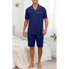 image:imagePrinStory Mens Pajamas Set Summer Pjs Sets Lightweight Short Sleeve Pajama Soft Sleepwear Loungewear with PocketsNavy Blue