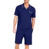 image:imagePrinStory Mens Pajamas Set Summer Pjs Sets Lightweight Short Sleeve Pajama Soft Sleepwear Loungewear with PocketsNavy Blue