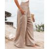 image:imagePrinStory Womens Summer Mix Cotton Linen Palazzo Pants High Waisted Wide Leg Long Lounge Trousers with Pocket