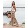 image:imagePrinStory Womens Summer Mix Cotton Linen Palazzo Pants High Waisted Wide Leg Long Lounge Trousers with Pocket