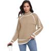 image:imagePrinStory Womens Mock Neck Pullover Sweater Long Sleeve Color Block Loose Knit 2024 Fall and Winter Basic Trend Outfits