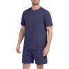image:imagePrinStory Mens Pajama Sets Summer Pjs Sleepwear Nightwear Lightweight Quick Dry Soft Short Sleeve Sleep Set With Pocket S4XLNavy Blue