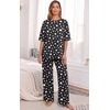 image:imagePrinStory Womens Pajamas Sets 2 Piece Lounge Set Short Sleeve Tops and Long Pants Soft Pjs Loungewear with PocketsFpblack Draw Heart