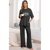 image:imagePrinStory Womens Pajamas Sets 2 Piece Lounge Set Short Sleeve Tops and Long Pants Soft Pjs Loungewear with PocketsFpblack Letter Coffee