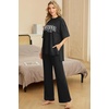 image:imagePrinStory Womens Pajamas Sets 2 Piece Lounge Set Short Sleeve Tops and Long Pants Soft Pjs Loungewear with PocketsFpblack Letter Coffee